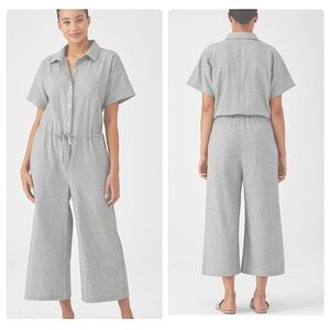 Eileen Fisher Organic Cotton/Linen Classic Collar Jumpsuit Size M